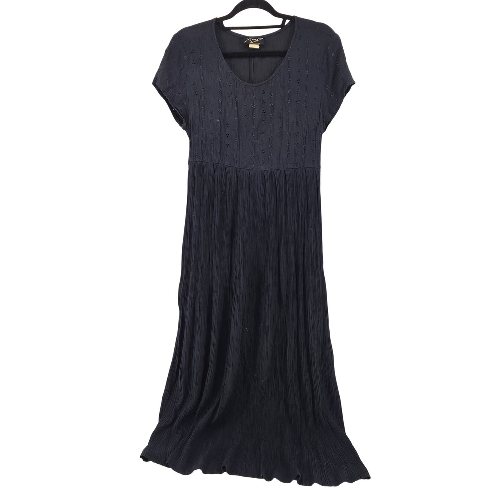 Vintage Navy Eyelet Cottage‎ Maxi Dress Boho 90s Size S Y2K Minimalist